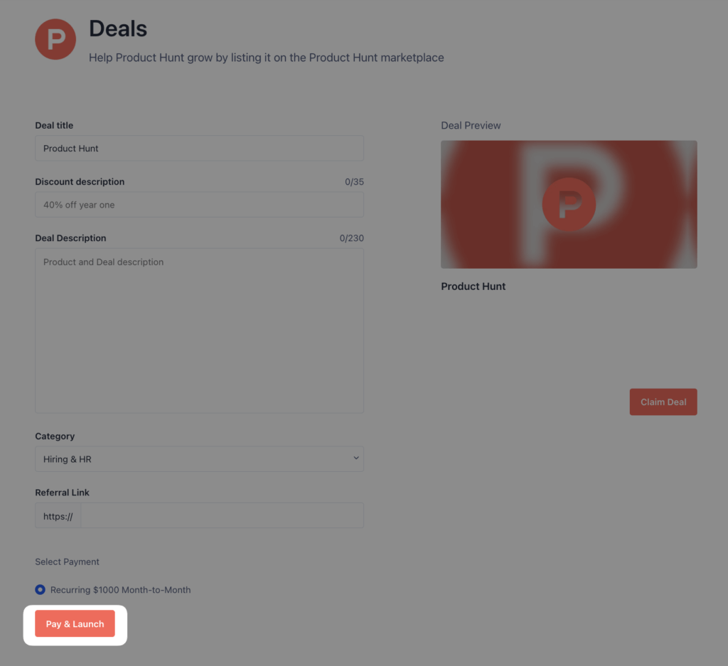Post a deal on the Product Hunt Marketplace - Final Step